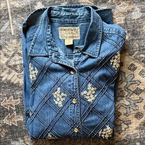 VTG Tantrum Blues Western Embroidered Denim Button Up